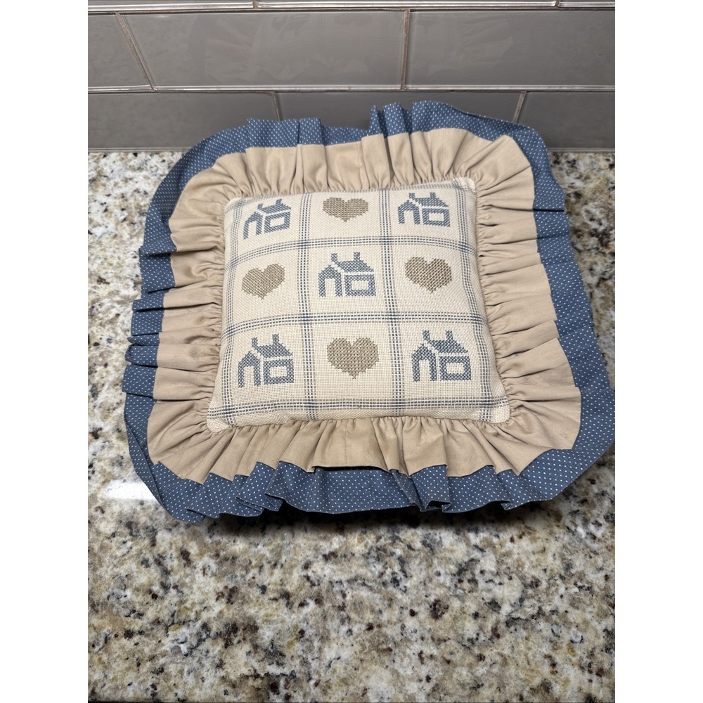 Country Cottage, Core Hearts, And Home Vintage Throw Pillow Cross Stich - Picture 2 of 9
